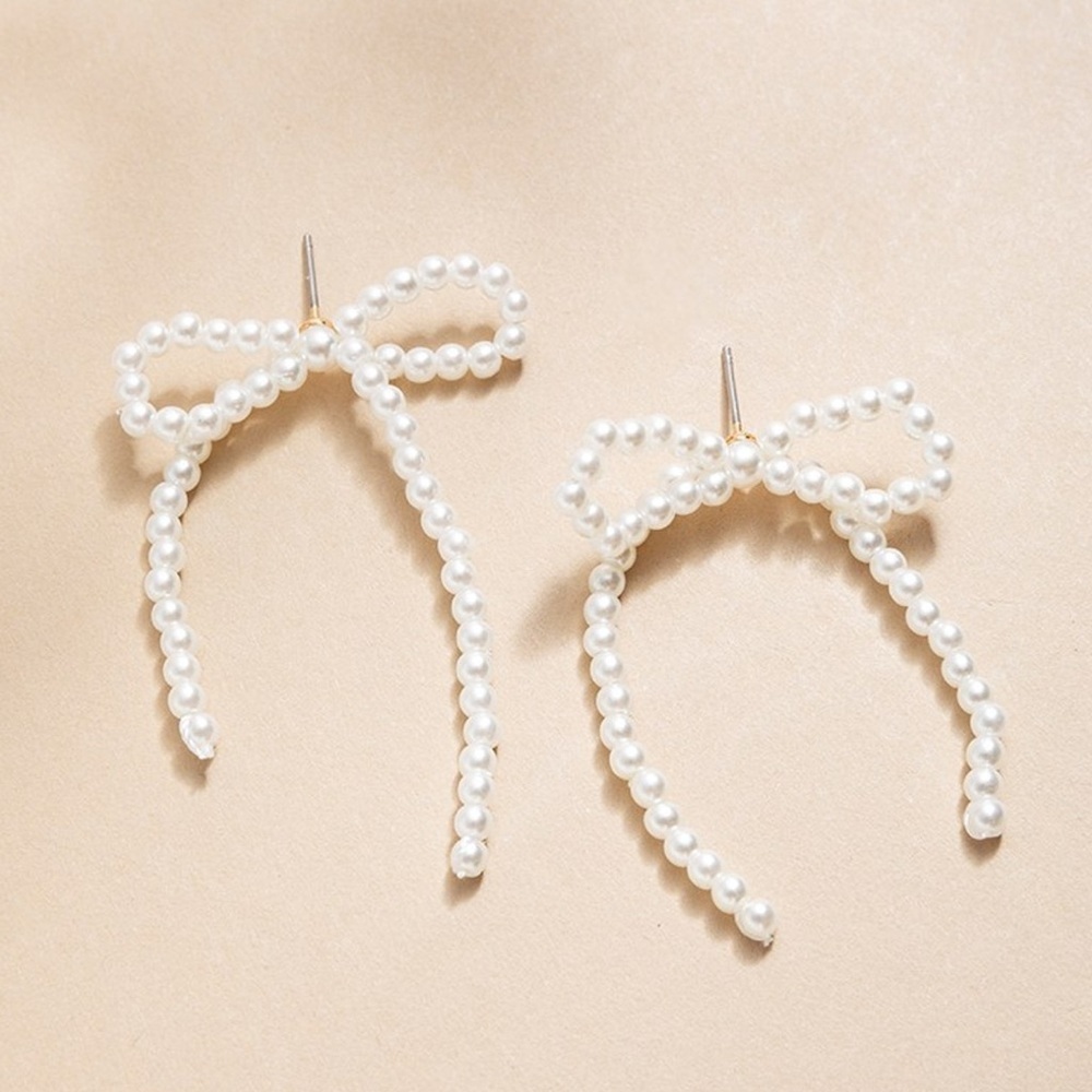 Pearl Bow Strand Drop Earrings